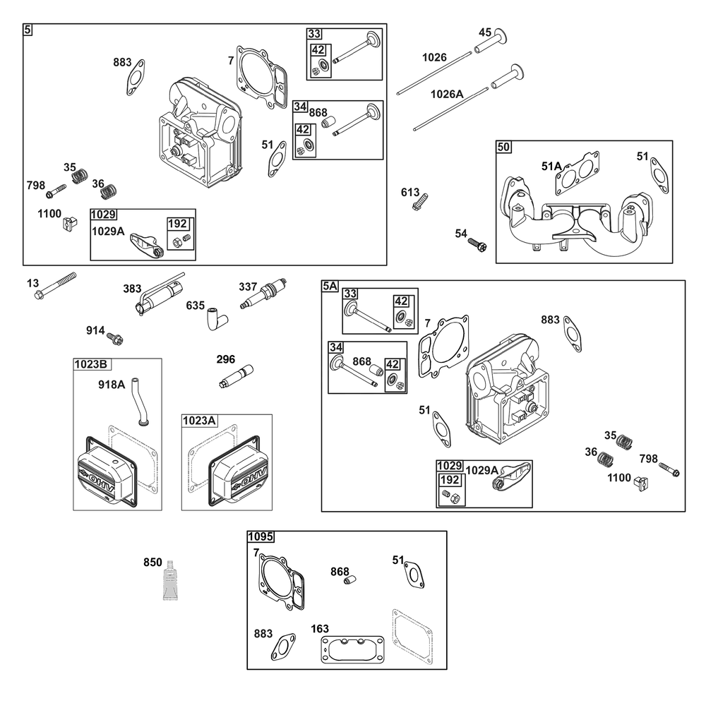 Cylinder Head Group Diagram and Parts List for 49T877-0035-G1 400000 - 699999 Briggs and Stratton Engine